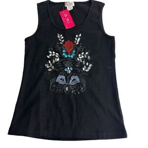 oh yes USA black beaded tank top Size S
